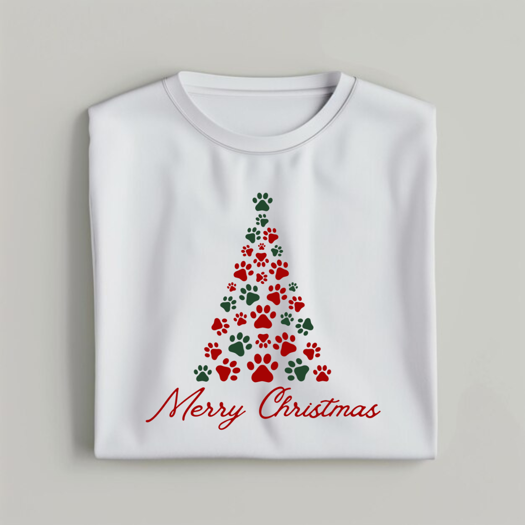 Christmas Tree Paw Design T-Shirt For Pet Lovers