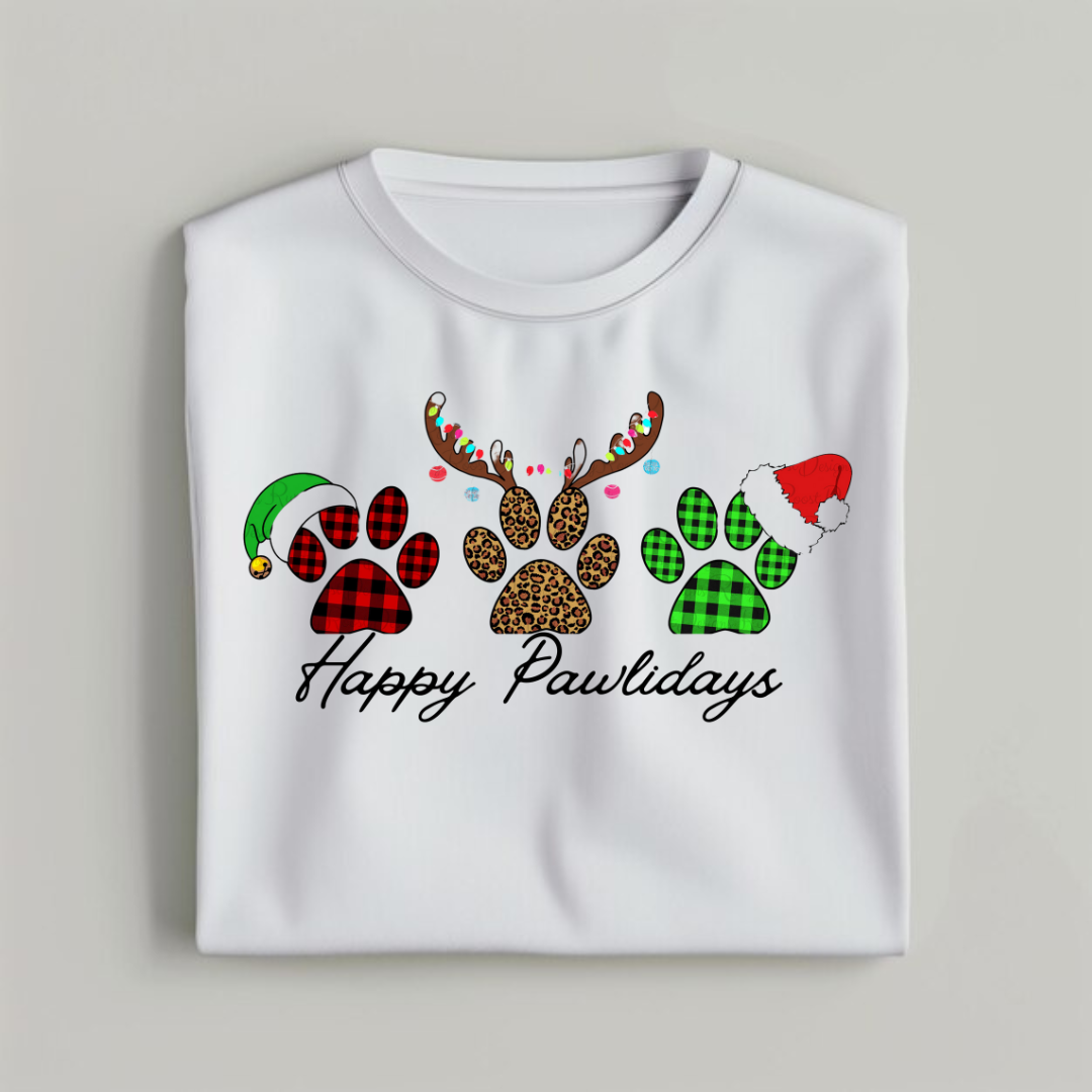 Happy Christmas Holidays T-shirt With Paw Design