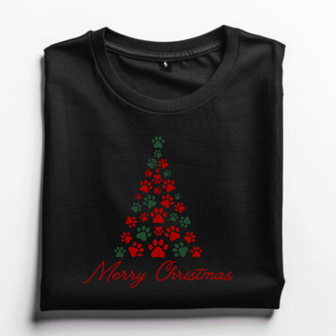 Christmas Tree Paw Design T-Shirt For Pet Lovers